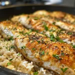 ['Close-up of a skillet filled with creamy garlic chicken and rice casserole, showcasing tender chicken pieces and cooked rice.', 'Side view of a delicious garlic chicken and rice casserole in a skillet, highlighting its juicy texture and golden color.', 'A detailed image of a chicken and rice casserole, featuring pieces of chicken in a creamy garlic sauce and herbs.', 'Close-up of a hearty garlic chicken casserole in a skillet, with visible grains of rice and hints of garlic and spices.']