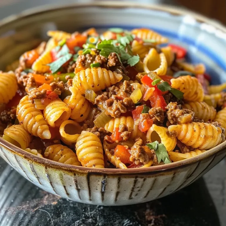 ['Close-up view of a delicious Taco Pasta dish with colorful ingredients.', 'Juicy Taco Pasta in a bowl, showcasing ground beef and cheese toppings.', 'Side view of Taco Pasta garnished with cheese and diced vegetables.', 'A vibrant serving of Taco Pasta featuring red bell peppers and crispy beef.']