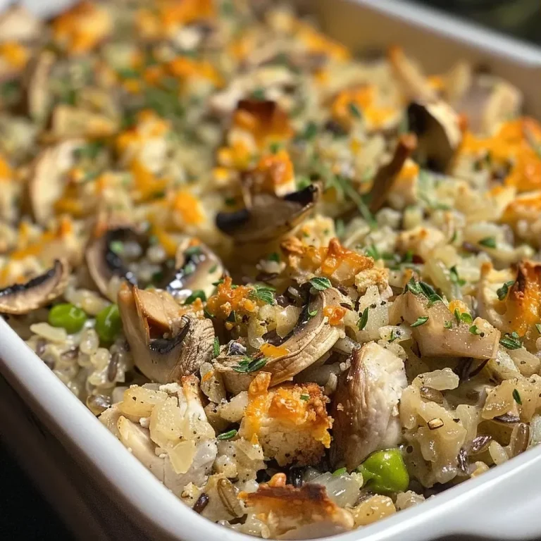 ['Juicy turkey casserole with melted cheese and pasta, seen from the side.', 'Close-up view of a delicious turkey casserole, featuring pasta and vegetables.', 'Side view of a turkey casserole with a golden cheesy topping and diced vegetables.', 'A serving of turkey casserole highlighting pasta, turkey, and herbs in a baking dish.']
