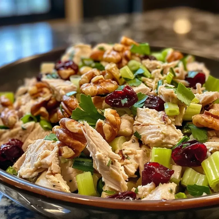 ['Close-up view of a colorful turkey salad with chopped vegetables and cranberries.', 'Side view of a hearty turkey salad loaded with celery, onions, and walnuts.', 'Juicy turkey salad featuring fresh greens and dried cranberries in a bowl.', 'Detailed shot of a turkey salad recipe with vibrant ingredients and a creamy dressing.']