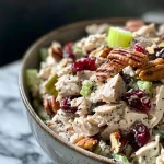 ['Close-up of a colorful turkey salad with diced turkey and fresh vegetables.', 'Juicy turkey salad featuring celery, red onion, and parsley in a bowl.', 'Side view of a turkey salad, highlighting the creamy texture and fresh ingredients.', 'Detailed shot of a turkey salad made with mayonnaise and lemon dressing.']