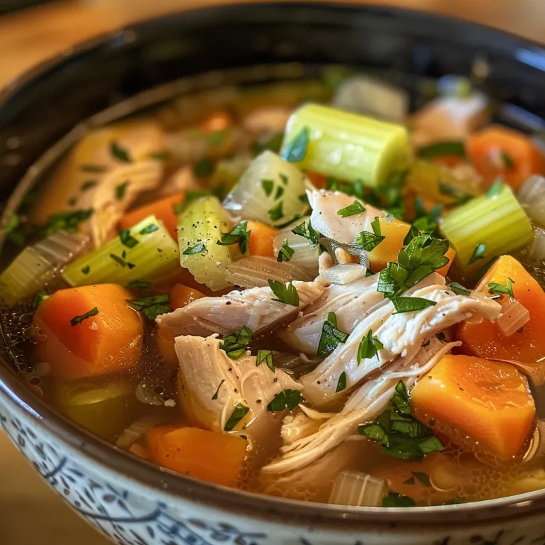 ['Close-up view of a bowl of roasted garlic chicken soup with fresh herbs.', 'Side view of a steaming bowl filled with roasted garlic chicken soup and colorful vegetables.', 'Delicious roasted garlic chicken soup in a bowl, garnished with parsley.', 'A rich and hearty roasted garlic chicken soup showcasing tender chicken and garlic cloves.']