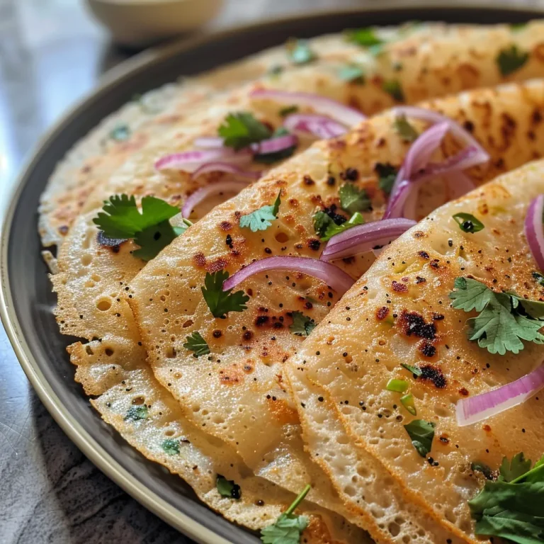 ['A close-up view of crispy Rice Flour Dosas served on a plate.', 'Savory Rice Flour Dosas with a golden-brown exterior, garnished with herbs.', 'A side view of juicy Rice Flour Dosas, highlighting their texture and ingredients.', 'Delicious Rice Flour Dosas displayed with chopped vegetables and yogurt.']