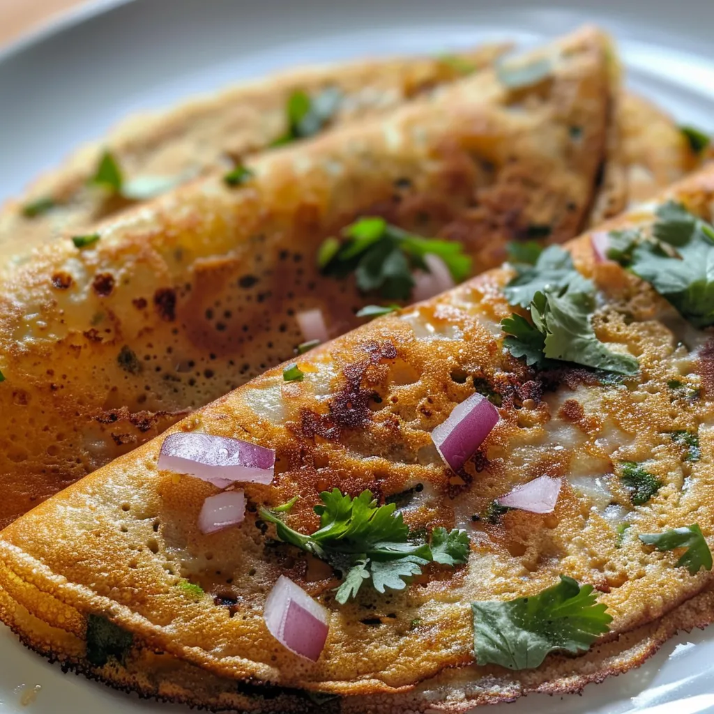 A close-up view of crispy Rice Flour Dosas served on a plate.