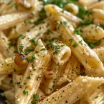 ['Cream cheese pasta served in a bowl, showcasing creamy texture and topped with grated parmesan.', 'Close-up view of creamy pasta dish with visible chunks of cream cheese and garlic.', 'Delicious penne pasta with cream cheese sauce, garnished with parsley and a sprinkle of red pepper flakes.', 'Side view of creamy fusilli pasta highlighting the rich sauce and fresh herbs.']