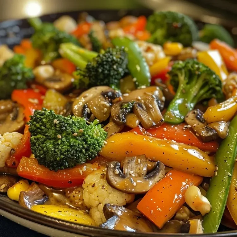 ['Close-up view of a colorful vegetable stir fry with vibrant broccoli, bell pepper, and mushrooms.', 'Side view of a sizzling vegetable stir fry featuring zucchini, snap peas, and carrot rounds.', 'Juicy vegetable stir fry showing a mix of crimini mushrooms, baby corn, and green onions.', 'Freshly cooked vegetable stir fry highlighted by red bell pepper, garlic, and ginger.']