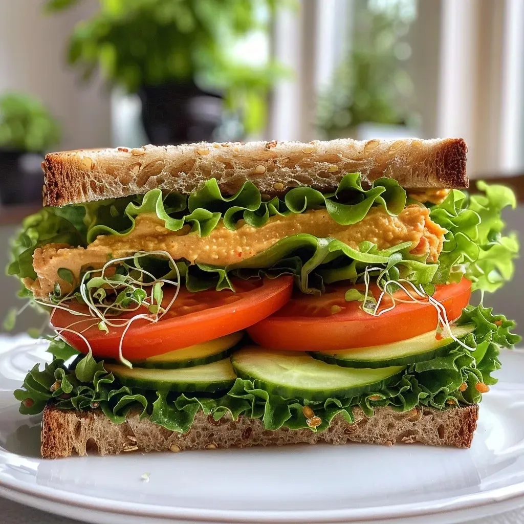 ['Close-up side view of a Veggie Mediterranean Sandwich with vibrant ingredients.', 'A delicious Veggie Mediterranean Sandwich featuring layers of fresh vegetables and hummus.', 'A mouth-watering Veggie Mediterranean Sandwich showcasing colorful toppings and textures.', 'A side view of a hearty Veggie Mediterranean Sandwich with fresh greens and spread.']