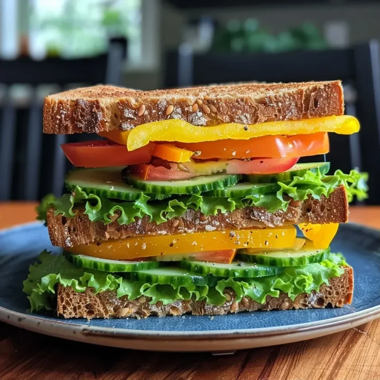 ['A close-up side view of a colorful veggie sandwich with garlic-herb cheese.', 'A juicy veggie sandwich featuring layers of fresh vegetables and spreadable cheese.', 'A mouthwatering sandwich showcasing cucumber, bell pepper, and beets.', 'A detailed view of a veggie sandwich stacked with lettuce and tomato.']