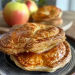 Close-up of crispy Apfeltaschen filled with apple slices and walnuts.