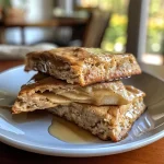 Close-up view of a golden-brown Apple Chai Protein Scone with a moist texture and chunks of apple.