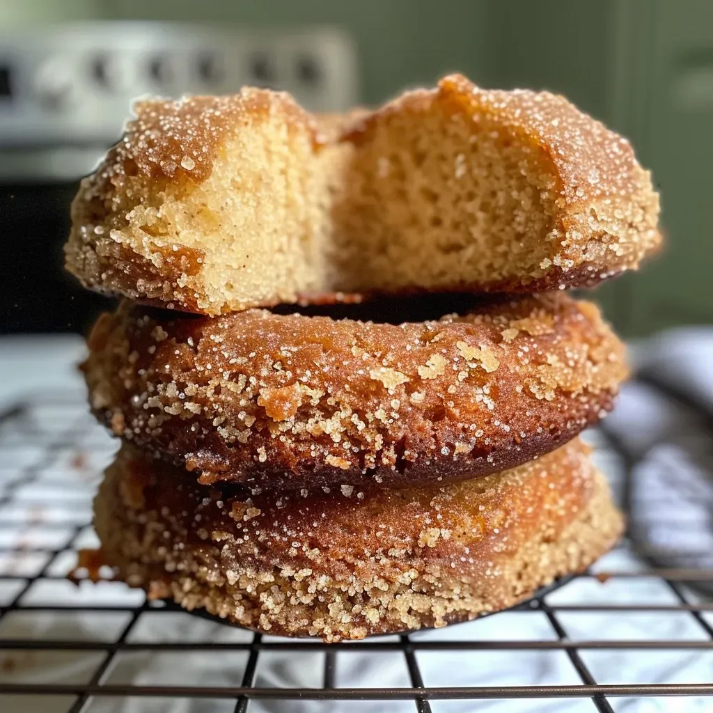 Side angle of freshly baked Apple Cider Donut Bread with a golden-brown crust and a powdered sugar topping.