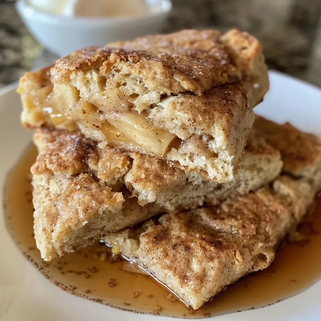 Side view of freshly baked apple cinnamon scones showcasing their crust and apple pieces.