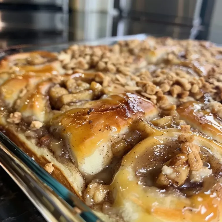 Unveiling the Magic of Apple Crisp Cinnamon Rolls: A Sweet Symphony of Flavor Close-up of Apple Crisp Cinnamon Rolls with a golden-brown topping.