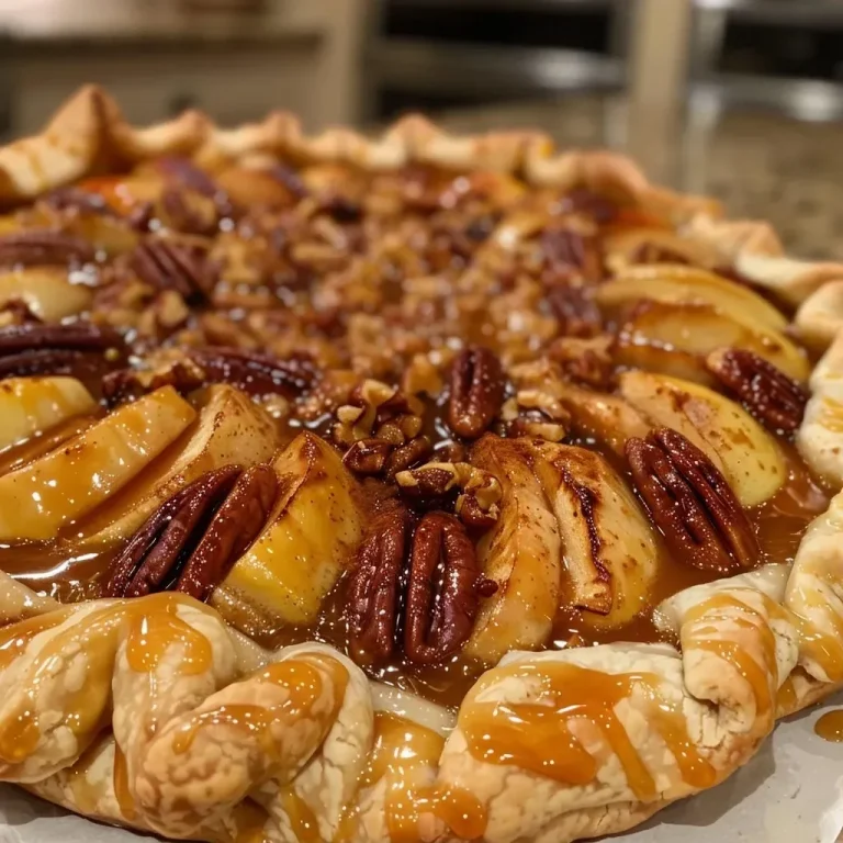 Crafting Sweet Memories: The Art of Apple Galette with Vanilla Pecan Caramel A close-up of a delicious apple galette topped with vanilla pecan caramel.
