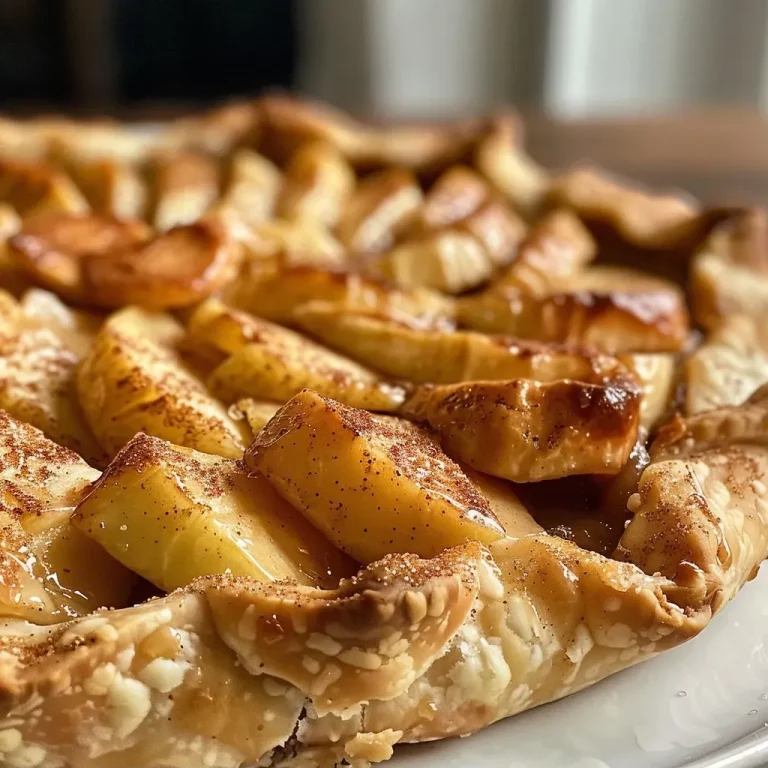 Discover the Art of Crafting a Rustic Apple Galette Close-up view of a juicy apple galette with a golden, flaky crust.