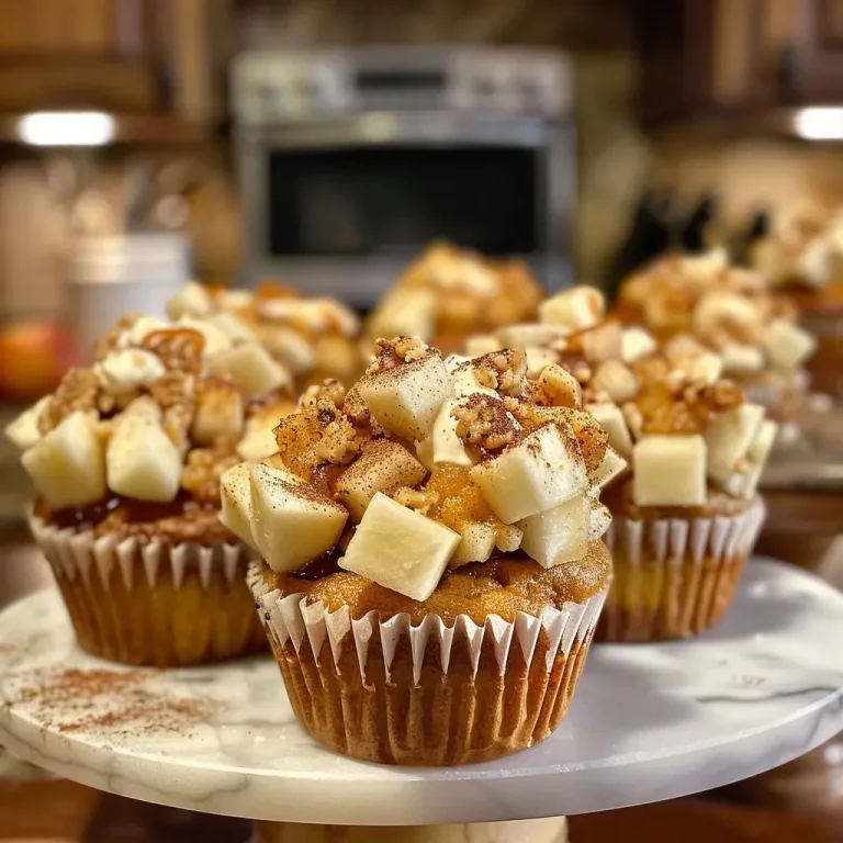 A Delightful Twist on Tradition: Apple Pie Cupcakes A close-up side view of a fluffy apple pie cupcake with a swirl of frosting and apple chunks visible.
