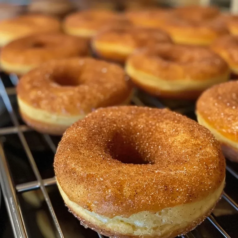 Embracing Autumn Flavors: The Joy of Baked Apple Cider Donuts Close-up of Baked Apple Cider Donuts, showcasing a golden-brown exterior and a sprinkling of cinnamon sugar.