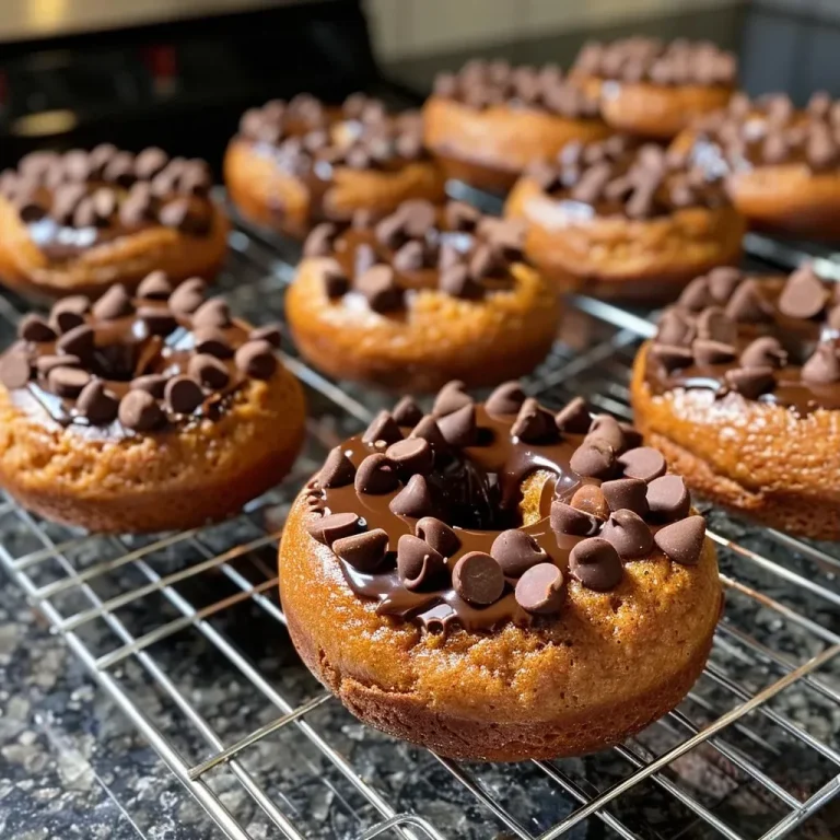 Wholesome Indulgence: Crafting Baked Pumpkin Spice Chocolate Chip Donuts Close-up of a baked pumpkin spice chocolate chip donut with a dusting of cinnamon.
