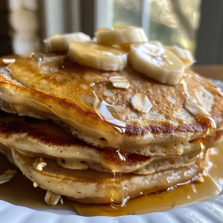 Transform Your Mornings with 4-Ingredient Banana Protein Pancakes Close-up of golden-brown banana protein pancakes stacked on a plate.