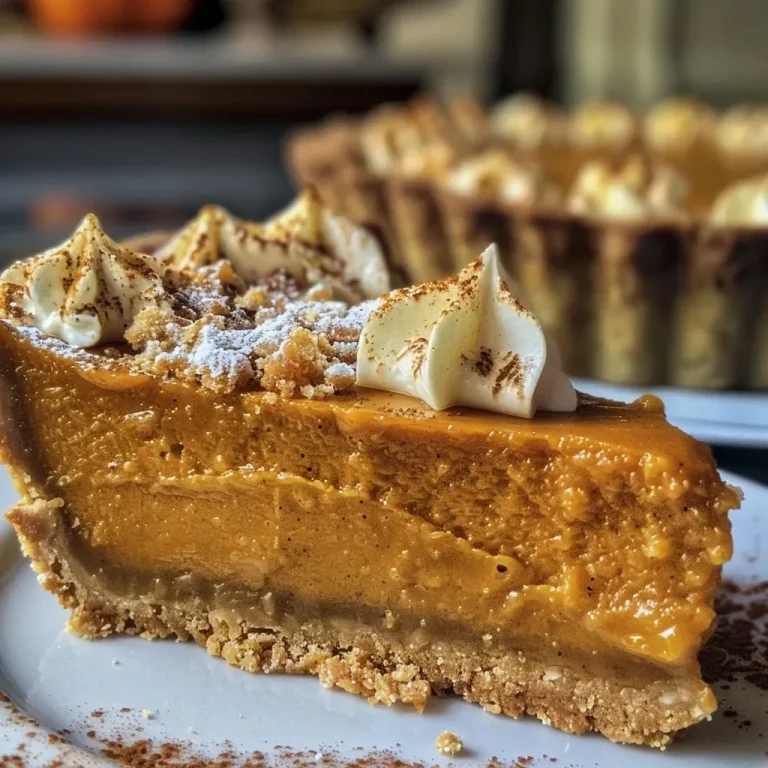 Elevate Your Autumn Desserts with a Bourbon Pumpkin Tart and Walnut Streusel Close-up view of a Bourbon Pumpkin Tart with walnut streusel topping.