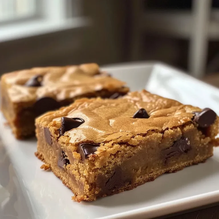 Indulgent Brown Butter Chocolate Chip Blondies: A Sweet Escape A side view of gooey brown butter chocolate chip blondies with a golden crust.