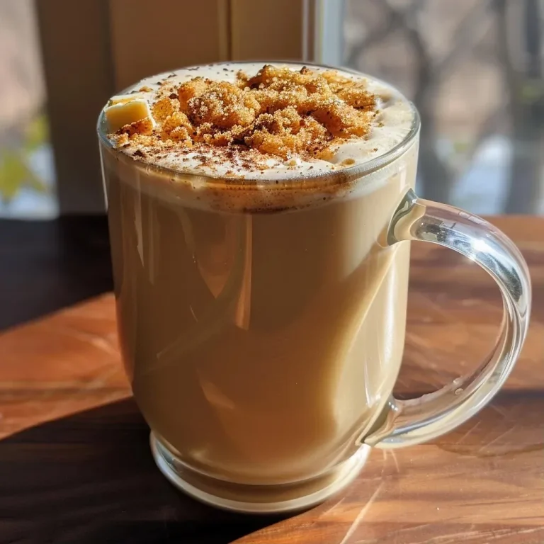 A close-up view of a Brown Butter Cinnamon Latte in a glass, showcasing a creamy, frothy top.
