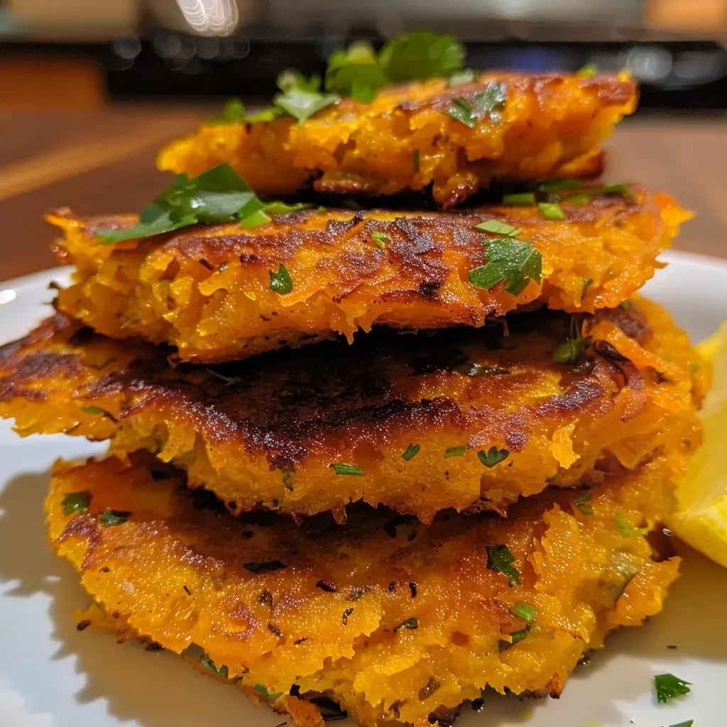 Juicy butternut squash fritters with a crispy exterior served with a dollop of yogurt.