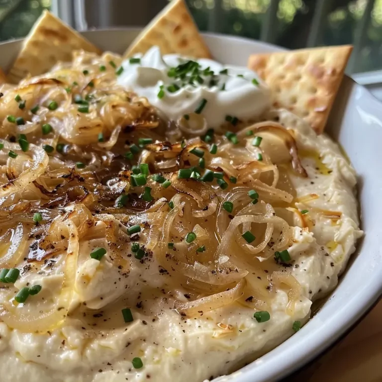 Unlocking the Rich Flavors of Caramelized Onion Dip A close-up view of caramelized onion dip with potato chips.