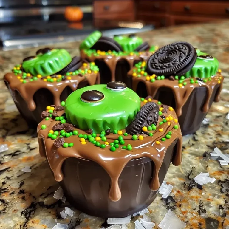 Enchanting Chocolate Cauldrons: A Spooktacular Treat for Halloween Close-up view of a chocolate cauldron filled with pudding and decorated with spooky candy.