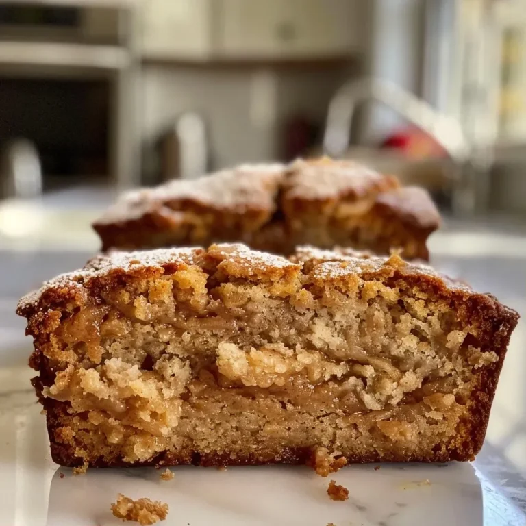 Side view of a loaf of cinnamon apple bread with a golden-brown crust and visible apple chunks.