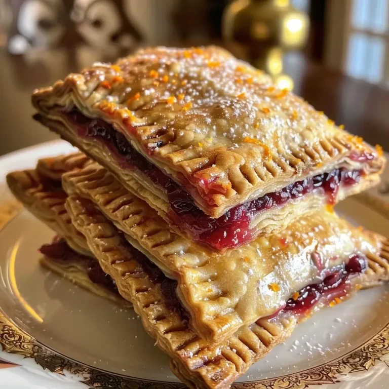 Close-up of golden-brown cranberry orange hand pies with a flaky crust.