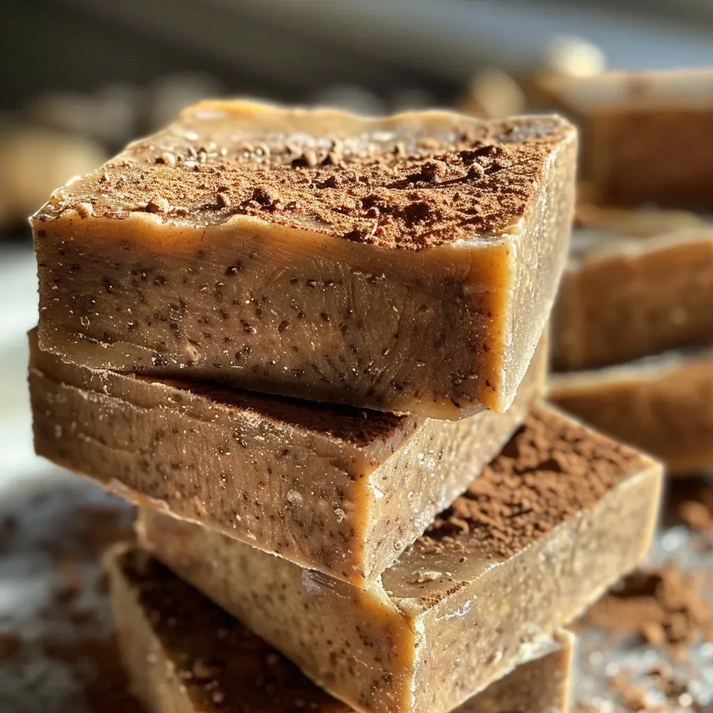 A delectable slice of Dirty Chai Spiced Fudge with visible spices and a smooth white chocolate exterior.