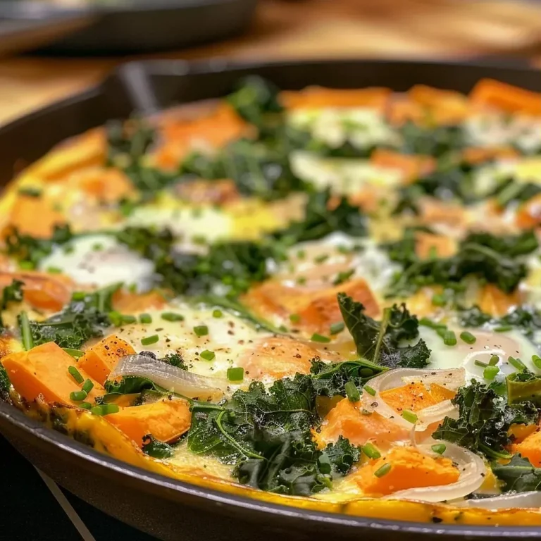 Embracing Autumn: A Heartwarming Fall Vegetable Frittata Recipe Close-up view of a slice of Fall Vegetable Frittata showcasing sweet potato, kale, and cheese.