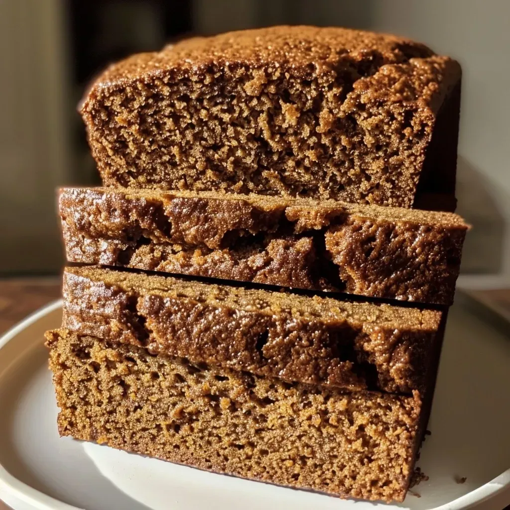 Close-up shot of a gingerbread loaf showcasing its soft texture and spiced surface.