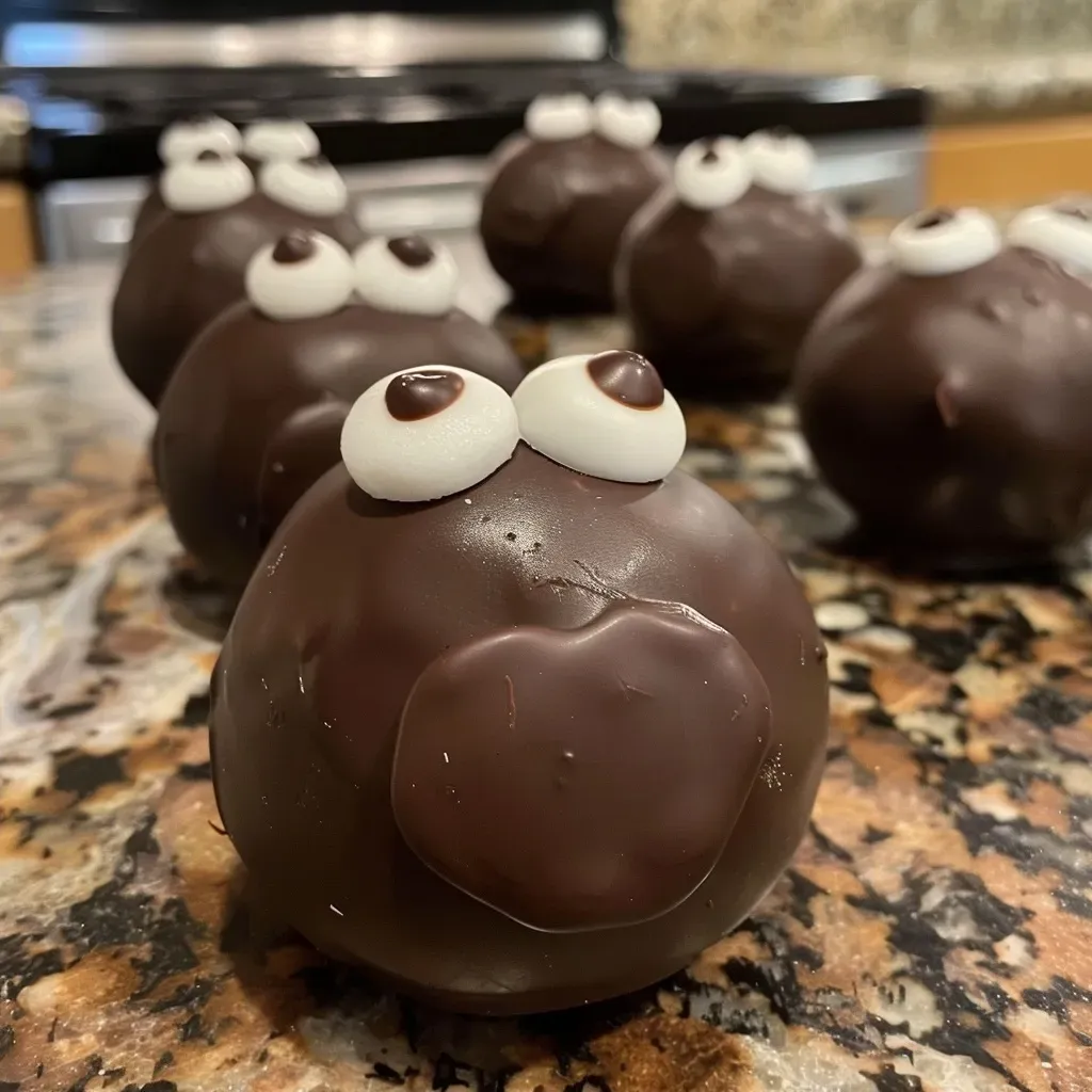A side view of googly eyes made with chocolate and coconut oil.