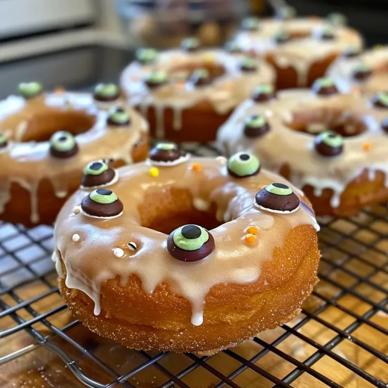 Spook-tacular Frankenstein Apple Cider Donuts: A Halloween Treat to Delight Everyone Close-up view of Halloween-themed donuts resembling Frankenstein, topped with candy eyes and colorful icing.