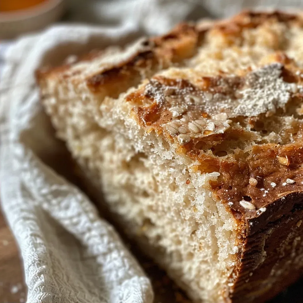 Juicy hard cider bread with a fluffy interior, captured from the side.