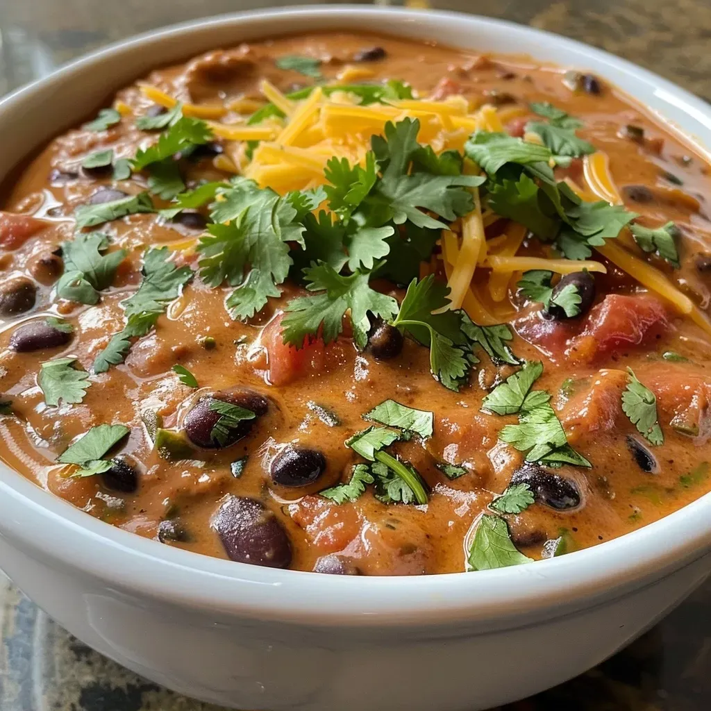 Side angle of Healthy Easy Bean Dip, showcasing its smooth texture and garnishes.