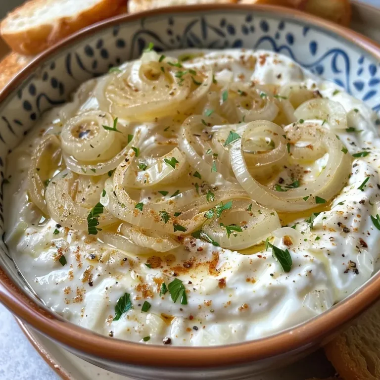 Elevate Your Snacking: A Healthier Take on Onion Dip Close-up of a creamy Healthy Onion Dip in a bowl, garnished with herbs.