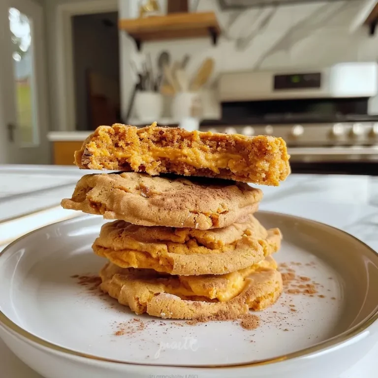 Close-up view of Healthy Pumpkin Cheesecake Cookies with a golden-brown exterior.
