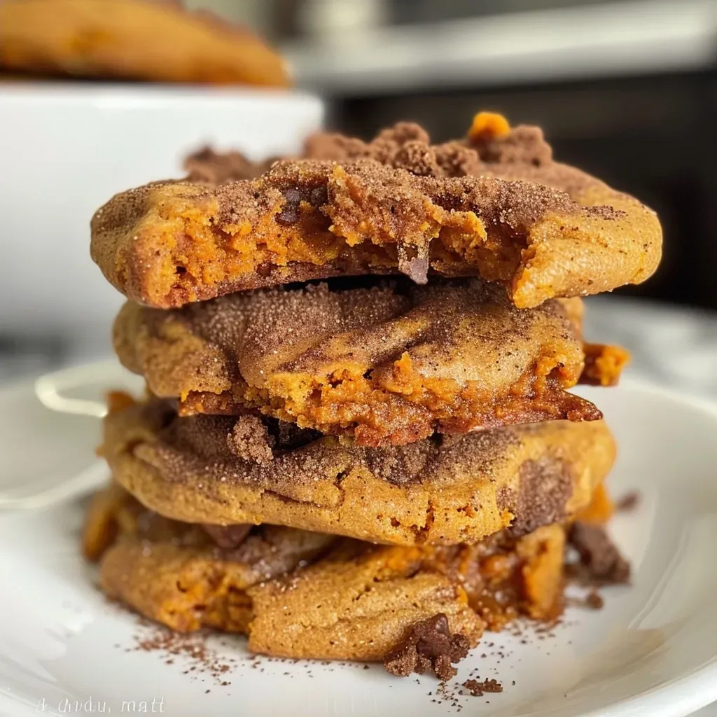 Side view of juicy pumpkin cheesecake cookies, highlighting their soft texture.