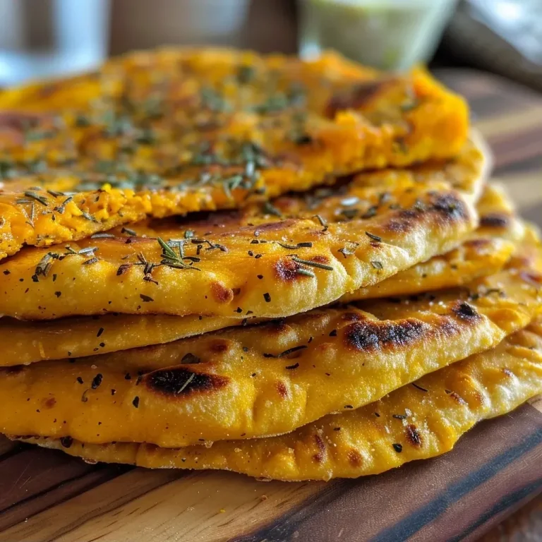 Embrace Autumn with Flavorful Herbed Pumpkin Flatbread Close-up view of a slice of Herbed Pumpkin Flatbread garnished with fresh herbs.