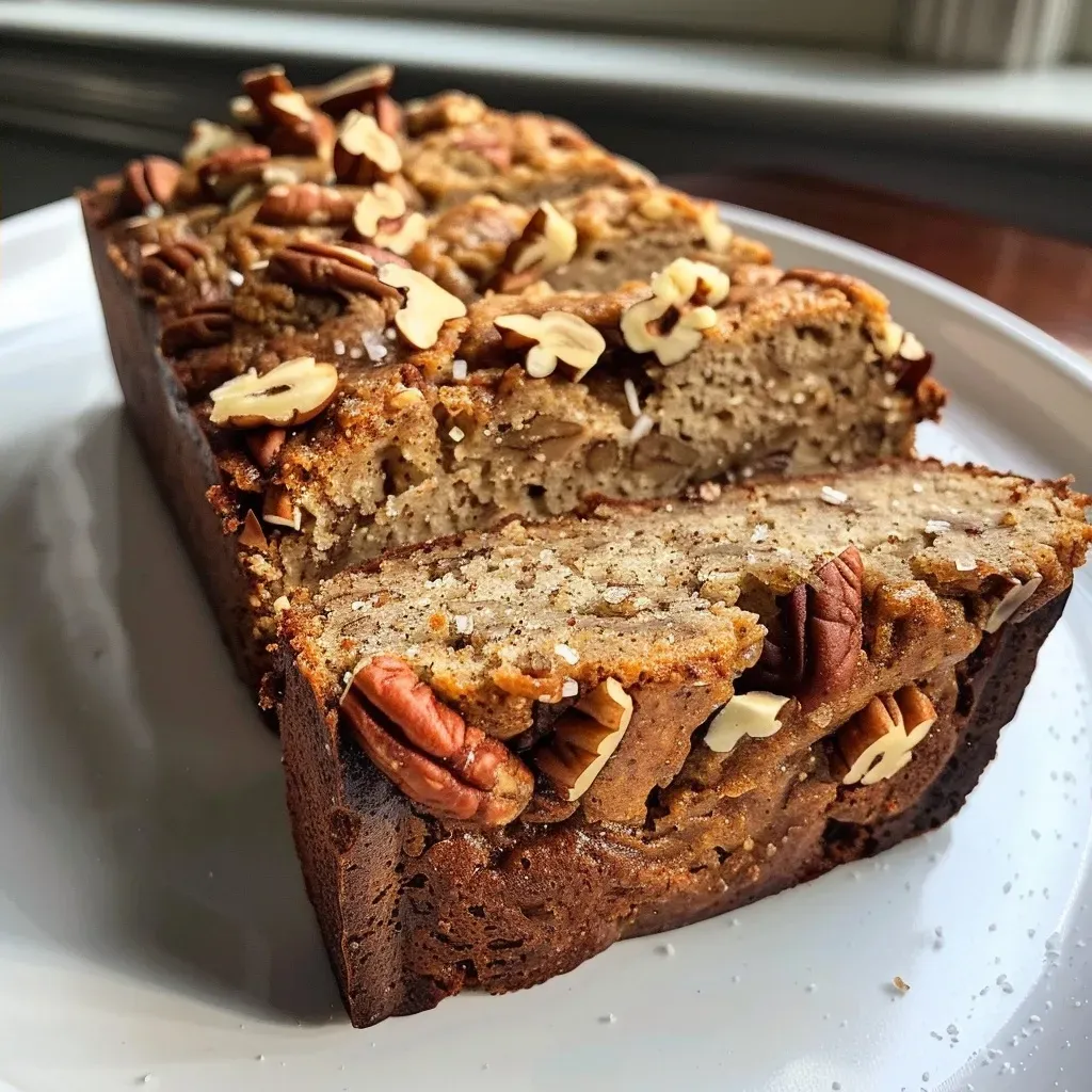 High Protein Apple Pecan Bread displayed on a rustic wooden surface, highlighting its golden brown crust.