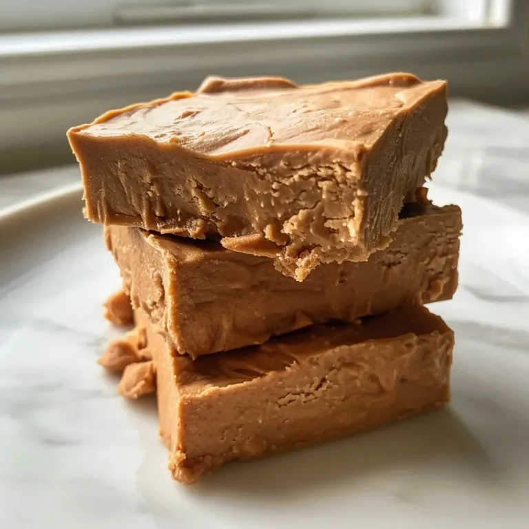 Close-up view of high-protein peanut butter fudge with a smooth texture.