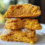 Close-up view of golden brown pumpkin scones with a soft texture.