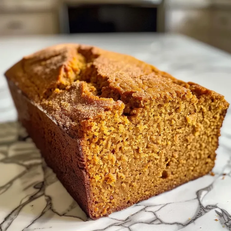 Embrace Autumn with a Healthy Twist: High Protein Pumpkin Spice Loaf Close-up side view of a golden-brown High Protein Pumpkin Spice Loaf on a wooden table.
