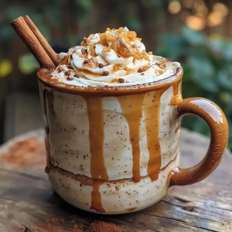 Savor the Season: Crafting the Ultimate Homemade Caramel Apple Latte A close-up of a creamy caramel apple latte topped with whipped cream and drizzled caramel.