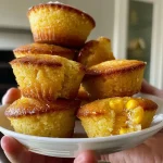 Close-up view of honey cornbread muffins with a golden-brown crust and a soft interior.