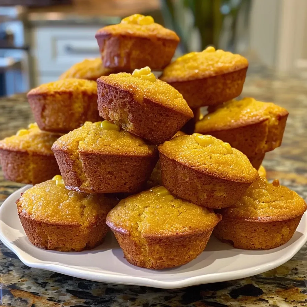 Side view of fluffy honey cornbread muffins, showing their texture and moistness.