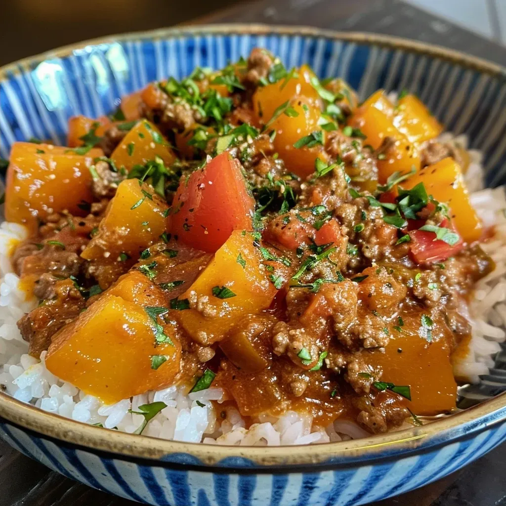 Side view of a vibrant plate of Kousa Mahshi, showcasing its golden squash and rich stuffing.